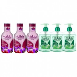 Pachet Promo: 3x Sapun Lichid Malizia Ceai Verde Si Menta 300 Ml + 3x Spumant De Baie Malizia  Cu Goji Si Flori De Goji 1l