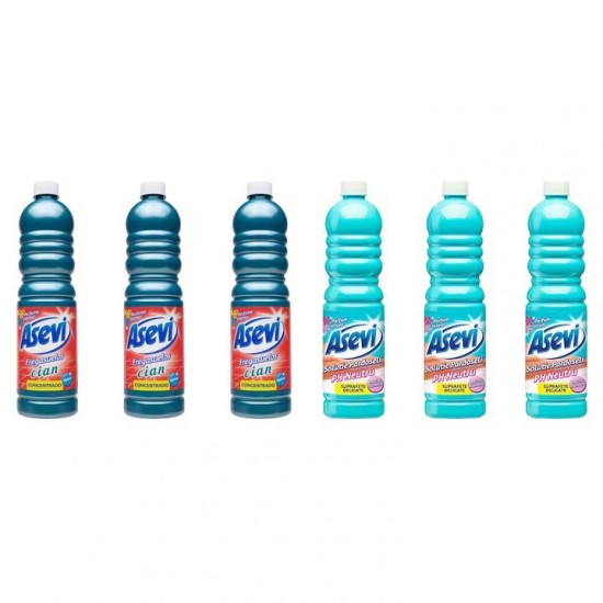 Pachet Promo: 3x Solutie Pardoseli Asevi 1l Cian + 3x Solutie Pardoseli Asevi 1l Ph Neutru