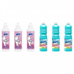Pachet Promo: 3x Solutie Pardoseli Asevi 1l Ph Neutru + 3x Asevi Odorizant Lichid 24h Wc Chicle, 200ml