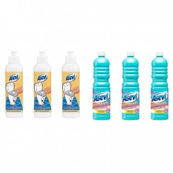 Pachet Promo: 3x Solutie Pardoseli Asevi 1l Ph Neutru + 3x Asevi Odorizant Lichid 24h Wc Elegant, 200ml