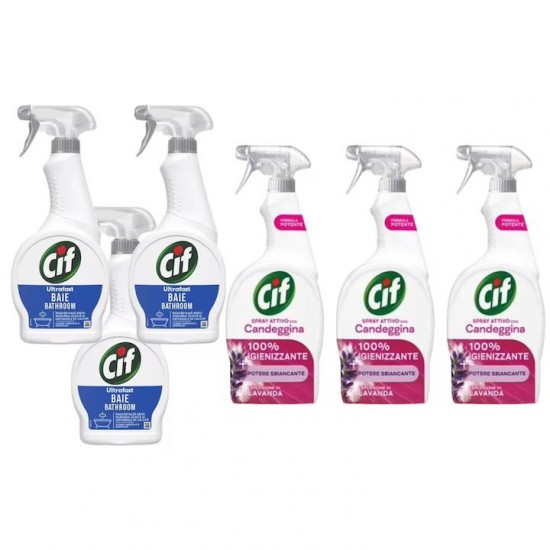 Pachet Promo: 3x Cif Spray Baie 500 Ml + 3x Cif Spray Candeggina Lavanda 650 Ml