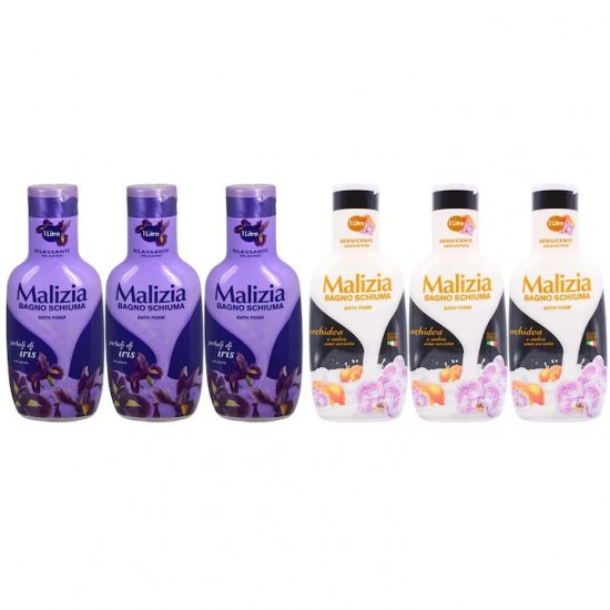 Pachet Promo: 3x Spumant De Baie Malizia Cu Petale De Iris 1l + 3x Spumant De Baie Malizia Orhidea & Ambra1l