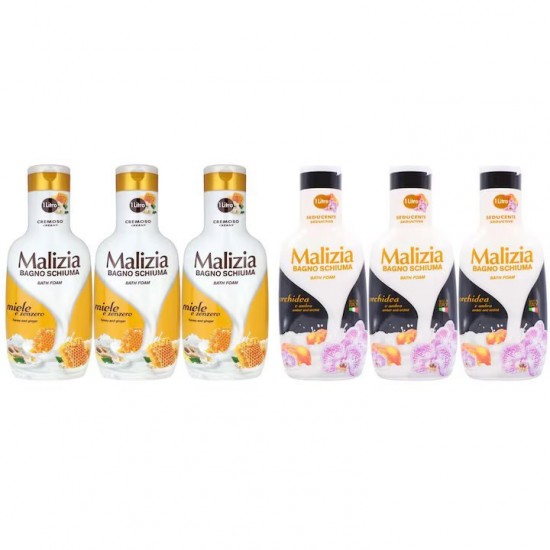 Pachet Promo: 3x Spumant De Baie Malizia Cu Miere Si Ghimbir 1l + 3x Spumant De Baie Malizia Orhidea & Ambra 1l