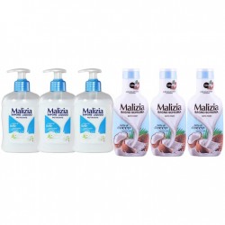 Pachet Promo: 3x Sapun Lichid Malizia Crema De Lapte 300 Ml + 3x Spumant De Baie Malizia  Latte Di Cocco 1l