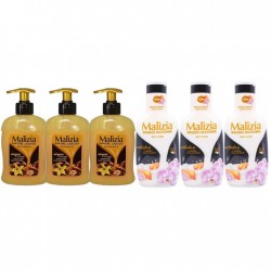 Pachet Promo: 3x Sapun Lichid Malizia Vanilie Si Argan 300 Ml + 3x Spumant De Baie Malizia Orhidea & Ambra 1l