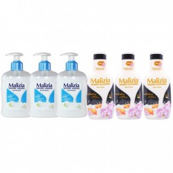 Pachet Promo: 3x Sapun Lichid Malizia Crema De Lapte 300 Ml + 3x Spumant De Baie Malizia Orhidea & Ambra 1l