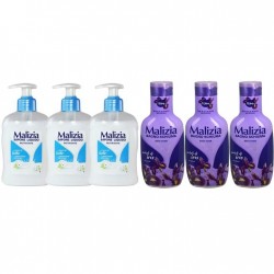 Pachet Promo: 3x Sapun Lichid Malizia Crema De Lapte 300 Ml + 3x Spumant De Baie Malizia Cu Petale De Iris 1l