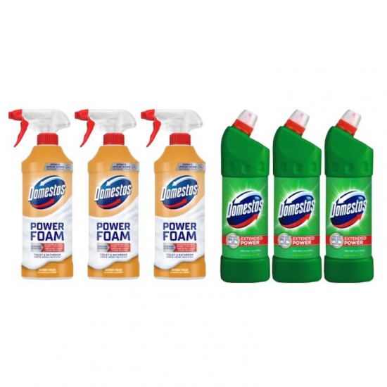 Pachet Promo: 3x Domestos Spray Spuma Baie Lamaie 435 Ml + 3x Domestos Pine 1 L