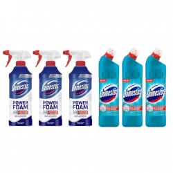 Pachet Promo: 3x Domestos Spray Spuma Baie Briza Marii 435 Ml + 3x Domestos Atlantic 750 Ml