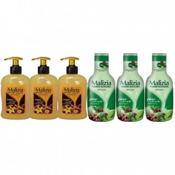 Pachet Promo: 3x Sapun Lichid Malizia Vanilie Si Argan 300 Ml + 3x Spumant De Baie Malizia Pino 1l