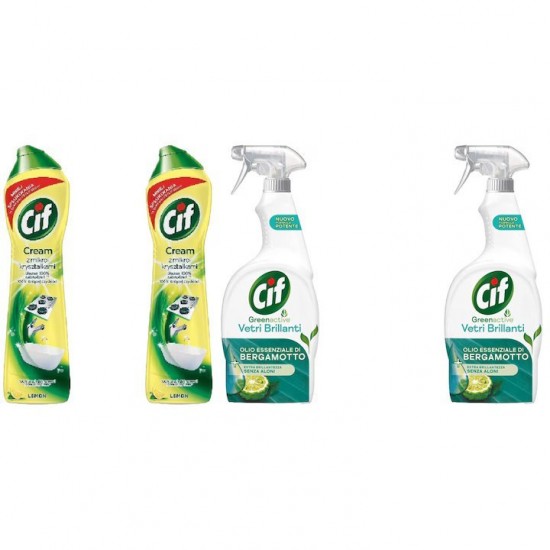Pachet Promo: 2x Solutie Cif Cream Lemon 500 Ml + 2x Cif Vetri Briliant Bergamota 650 Ml