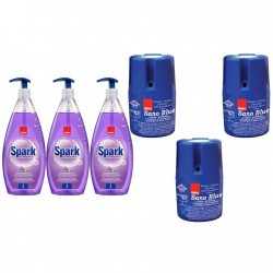 Pachet Promo: 3x Sano Blue 150g + 3x Sano Spark Detergent Lichid Pentru Vase Parfum De Lavanda 1 L