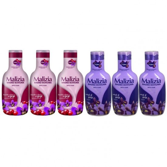 Pachet Promo: 3x Spumant De Baie Malizia Cu Goji Si Flori De Goji 1l + 3x Spumant De Baie Malizia Cu Petale De Iris 1l