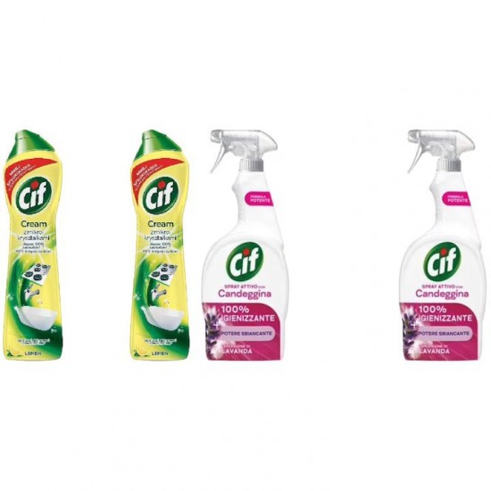 Pachet Promo: 2x Solutie Cif Cream Lemon 500 Ml + 2x Cif Spray Candeggina Lavanda 650 Ml