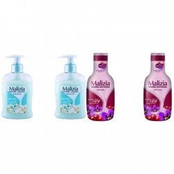 Pachet Promo: 2x Sapun Lichid Malizia  Muschio Bianco 300 Ml + 2x Spumant De Baie Malizia Cu Goji Si Flori De Goji 1l