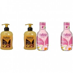 Pachet Promo: 2x Sapun Lichid Malizia Vanilie Si Argan 300 Ml + 2x Spumant De Baie Malizia Cu Fiori Di Lotto 1l