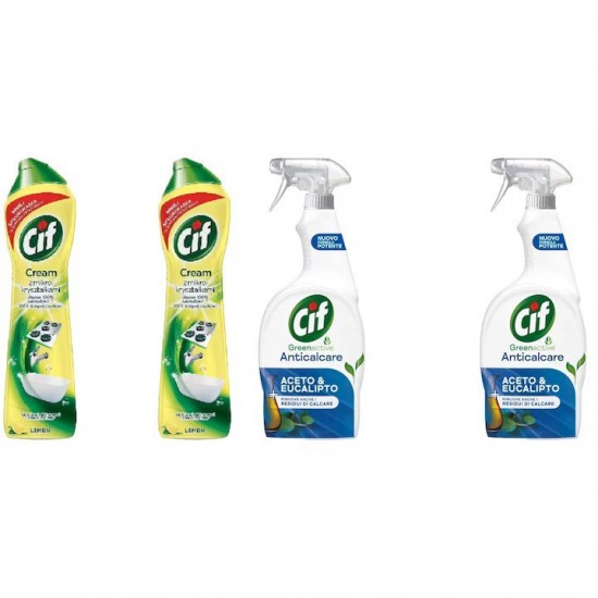 Pachet Promo: 2x Solutie Cif Cream Lemon 500 Ml + 2x Cif Spray Otet Si Eucalipt 650 Ml