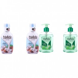 Pachet Promo: 2x Sapun Lichid Malizia Ceai Verde Si Menta 300 Ml + 2x Spumant De Baie Malizia  Latte Di Cocco 1l