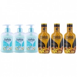 Pachet Promo: 3x Sapun Lichid Malizia  Muschio Bianco 300 Ml + 3x Spumant De Baie Malizia Argan Si Vanilie 1l