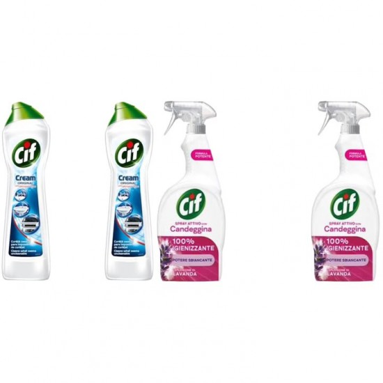 Pachet Promo: 2x Solutie Cif Cream Original 500 Ml + 2x Cif Spray Candeggina Lavanda 650 Ml