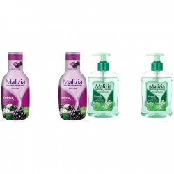 Pachet Promo: 2x Sapun Lichid Malizia Ceai Verde Si Menta 300 Ml + 2x Spumant De Baie Malizia  Cu Mure Mora1l