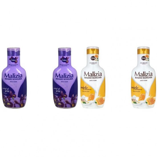 Pachet Promo: 2x Spumant De Baie Malizia Cu Petale De Iris 1l + 2x Spumant De Baie Malizia Cu Miere Si Ghimbir 1l