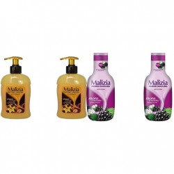 Pachet Promo: 2x Sapun Lichid Malizia Vanilie Si Argan 300 Ml + 2x Spumant De Baie Malizia Mure Mora 1l