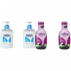 Pachet Promo: 2x Sapun Lichid Malizia Crema De Lapte 300 Ml + 2x Spumant De Baie Malizia Mure Mora 1l