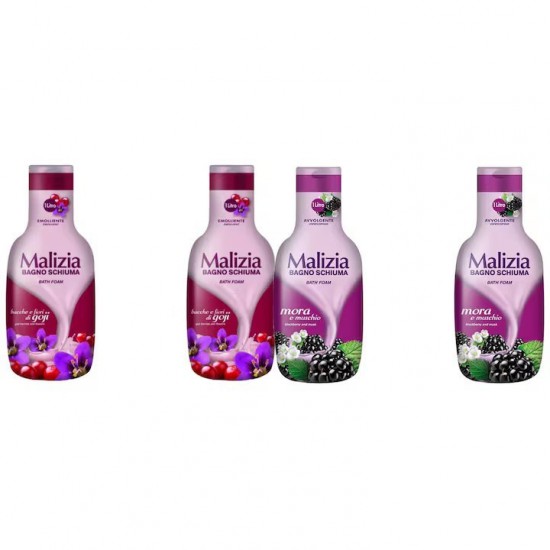 Pachet Promo: 2x Spumant De Baie Malizia Cu Goji Si Flori De Goji 1l + 2x Spumant De Baie Malizia Mure Mora 1l