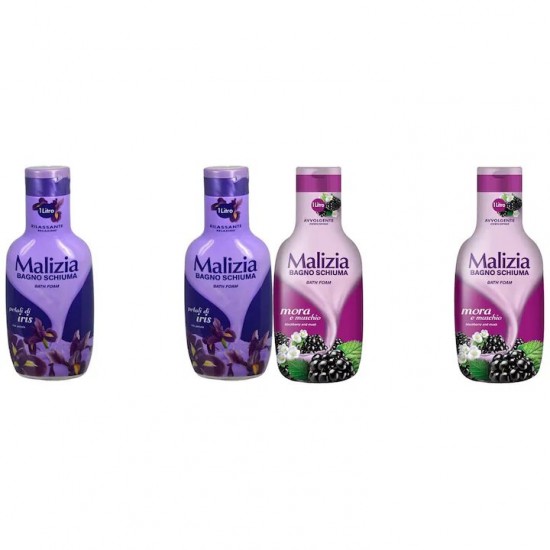 Pachet Promo: 2x Spumant De Baie Malizia Cu Petale De Iris 1l + 2x Spumant De Baie Malizia Mure Mora 1l