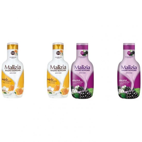 Pachet Promo: 2x Spumant De Baie Malizia Cu Miere Si Ghimbir 1l + 2x Spumant De Baie Malizia Mure Mora 1l