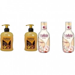 Pachet Promo: 2x Sapun Lichid Malizia Vanilie Si Argan 300 Ml + 2x Spumant De Baie Malizia Talco 1l