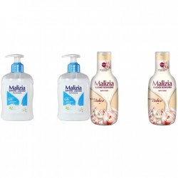Pachet Promo: 2x Sapun Lichid Malizia Crema De Lapte 300 Ml + 2x Spumant De Baie Malizia Talco 1l