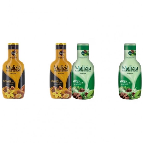Pachet Promo: 2x Spumant De Baie Malizia Cu Ulei De Argan Si Vanilie + 2x Spumant De Baie Malizia Pino 1l