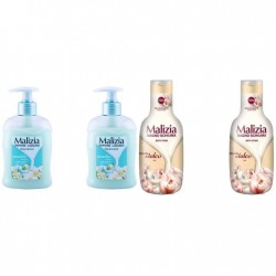 Pachet Promo: 2x Sapun Lichid Malizia  Muschio Bianco 300 Ml + 2x Spumant De Baie Malizia  Talco 1l
