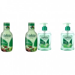 Pachet Promo: 2x Sapun Lichid Malizia Ceai Verde Si Menta 300 Ml + 2x Spumant De Baie Malizia Pino 1l