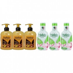 Pachet Promo: 3x Sapun Lichid Malizia Vanilie Si Argan 300 Ml + 3x Spumant De Baie Malizia Cu Aloe & Magnolia 1l
