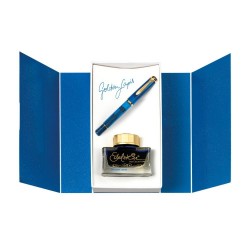 Stilou Classic M200 F, Cu Piston, Penita Din Otel Inoxidabil Placat Cu Aur, Accesorii Placate Cu Aur, Corp Golden Lapis, In Cutie Cadou