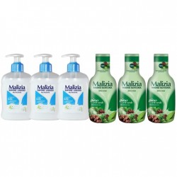 Pachet Promo: 3x Sapun Lichid Malizia Crema De Lapte 300 Ml + 3x Spumant De Baie Malizia Pino 1l