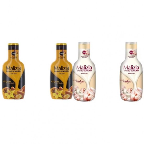 Pachet Promo: 2x Spumant De Baie Malizia Cu Ulei De Argan Si Vanilie + 2x Spumant De Baie Malizia Talco 1l