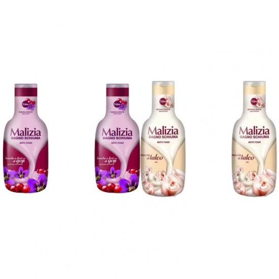 Pachet Promo: 2x Spumant De Baie Malizia Cu Goji Si Flori De Goji 1l + 2x Spumant De Baie Malizia Talco 1l