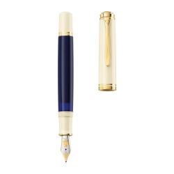 Stilou Souveran M800 Cream Blue, Penita M Aur 18k, Accesorii Placate Cu Aur, Corp Alb-albastru, Cutie Cadou