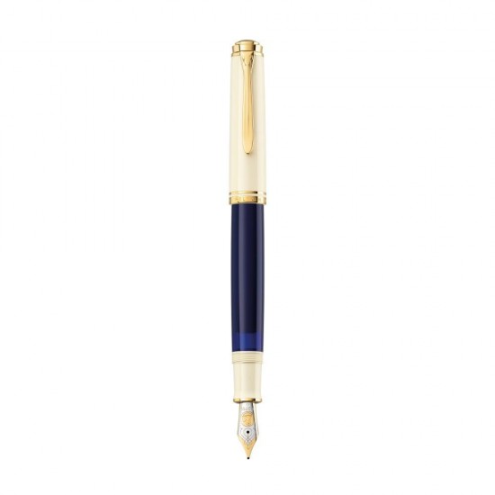 Stilou Souveran M800 Cream Blue, Penita M Aur 18k, Accesorii Placate Cu Aur, Corp Alb-albastru, Cutie Cadou