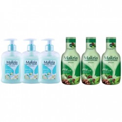 Pachet Promo: 3x Sapun Lichid Malizia  Muschio Bianco 300 Ml + 3x Spumant De Baie Malizia Pino 1l