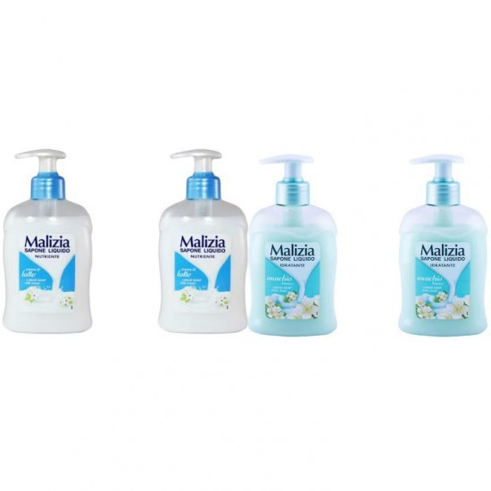 Pachet Promo: 2x Sapun Lichid Malizia  Crema De Lapte 300 Ml + 2x Sapun Lichid Malizia  Muschio Bianco 300 Ml
