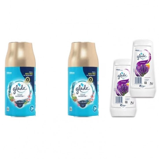Pachet Promo: 2x Glade Odorizant Spray Rezerva Ocean 269ml + 2x Gel Odorizant Glade Lavanda 150 G