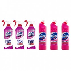 Pachet Promo: 3x Domestos Spray Spuma Baie Floral 435 Ml + 3x Domestos Pink 750 Ml