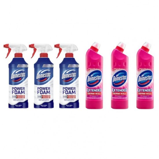 Pachet Promo: 3x Domestos Spray Spuma Baie Briza Marii 435 Ml + 3x Domestos Pink 750 Ml