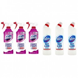 Pachet Promo: 3x Domestos Spray Spuma Baie Floral 435 Ml + 3x Domestos White750 Ml
