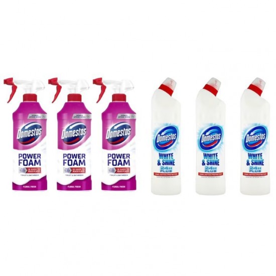 Pachet Promo: 3x Domestos Spray Spuma Baie Floral 435 Ml + 3x Domestos White750 Ml